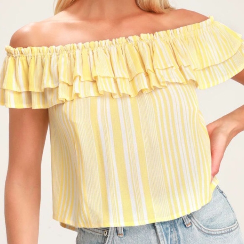 NWOT Lulus Striped Yellow Ruffle Crop Top